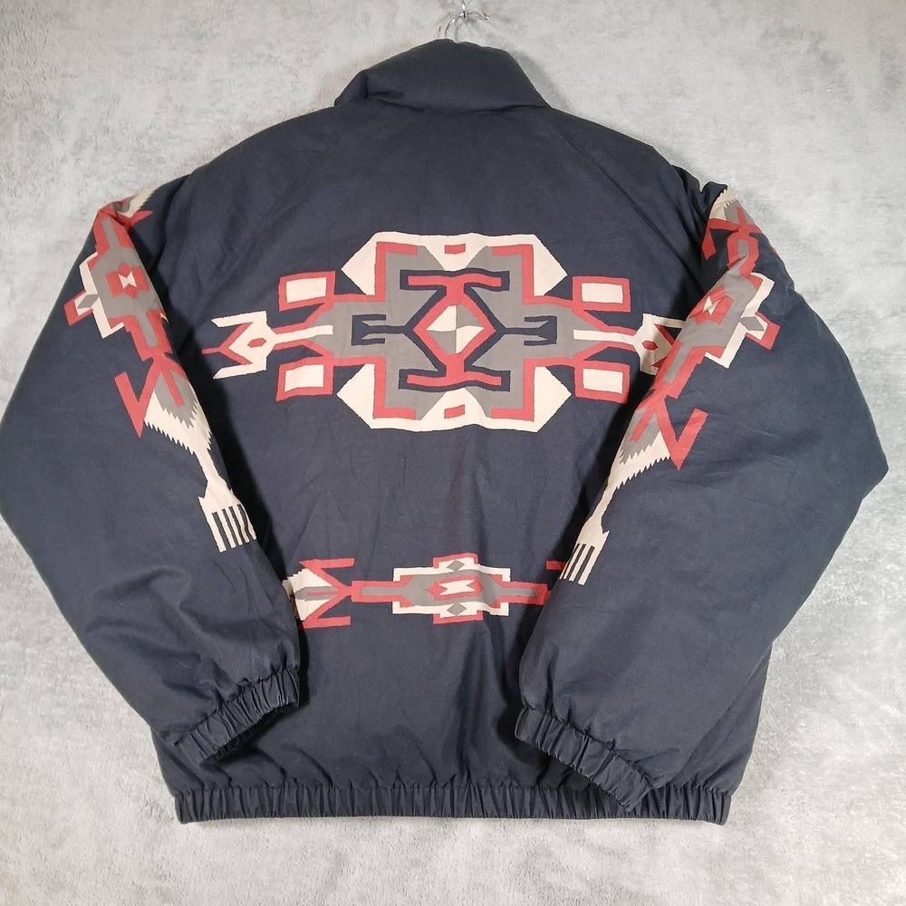 Vintage Polo Ralph Lauren Down Puffer Jacket Mens L Country Native Aztec Black - Picture 8 of 12